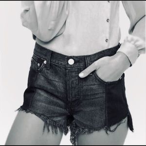 Free People Black Tonal Color Cut Off Jean Shorts with Fringe Hem Size 26 & 27